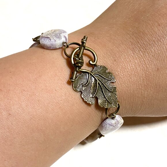 2/$20, Purple Opalized Fluorite Bracelet, Genuine Gemstone + Bronze Grape Leaf - Picture 8 of 12